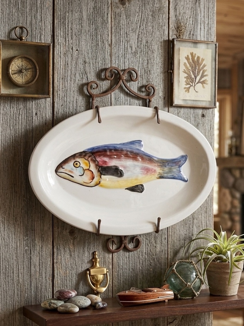 Fish Platter Handpainted  MCM Rainbow Trout vintage